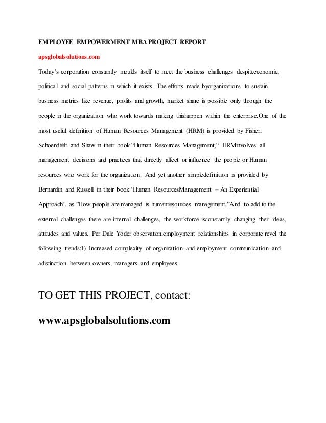 Mba Project Reports Pdf